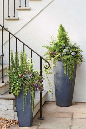 Modern Freestanding Container Front Porch Planter Ideas, Porch Planter Ideas, Front Door Planters, Container Gardening Ideas, Front Porch Flowers, Front Porch Planters, Door Planter, Best Front Doors, Porch Flowers