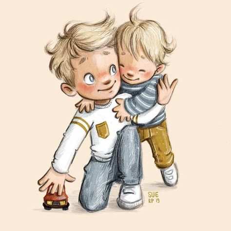 Cute Family Illustration, Cute Illustration Character, Brothers Illustration, Sue Rahel, Brothers Art, Enjoy Your Sunday, Illustration Art Kids, Boy Illustration, Picture Books Illustration