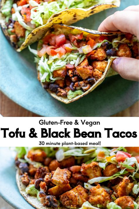 These Vegan Tofu Tacos feature a delectable tofu and black bean chorizo filling, bursting with spices and plant-based protein. Serve them on a corn tortilla with your favorite toppings for a mouthwatering vegan dinner that can be ready in just 30 minutes! Vegetarian Taco Filling Ideas, Vegan Tofu Tacos, Vegan Taco Recipes, Burrito Ideas, Tofu Burrito, Vegan Avocado Dressing, Mexican Recipies, Pescatarian Meals, Vegetarian Taco