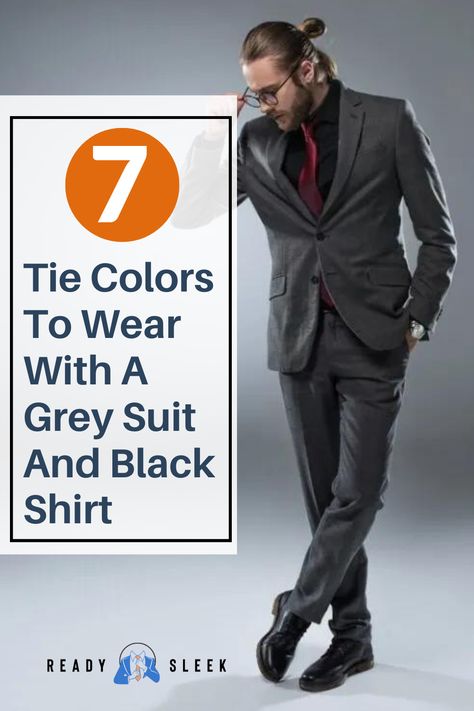 Elevate your style with the right tie! Discover 7 stunning tie colors that perfectly complement a grey suit and black shirt in this fashion-forward guide. From classic neutrals to bold statement hues, find your perfect match for any occasion. Click now to learn more! #Tie Image From Deposit Photos #GreySuit #BlackShirt #style #mensstyle Charcoal Suit Black Shirt, Charcoal Gray Suit Combinations, Tie For Grey Suit, Grey Suit Tie Combination, Dark Grey Suit Men Combination, Grey Suit With Black Shirt, Gray Suit Black Shirt, Grey Suit Black Tie, Grey Suit And Tie