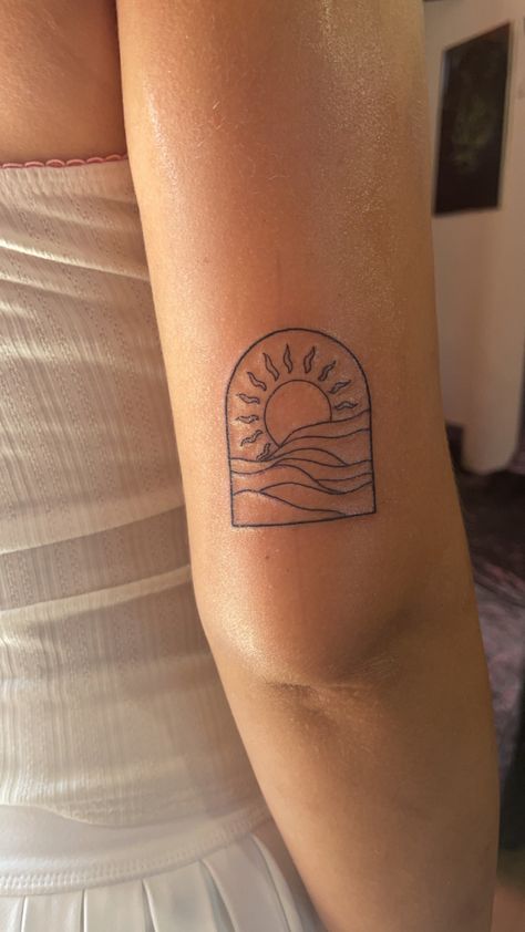 Europe Summer Tattoo, Italian Sun Tattoo, Santorini Greece Tattoo Ideas, Greece Flower Tattoo, Solo Travel Tattoo, European Tattoo Ideas, Greece Inspired Tattoo, Greek Aesthetic Tattoo, Mediterranean Tattoo