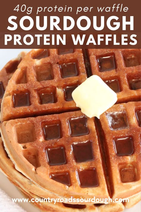 Sourdough Waffles Discard, Protein Sourdough, Protein Waffle Recipe, Sourdough Waffle Recipe, 40 Grams Of Protein, Sourdough Waffles, Recipe Using Sourdough Starter, Healthy Waffles, Packed Breakfast