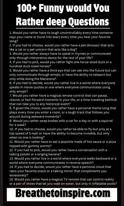deep would you rather questions Interesting Would You Rather Questions, Would You Rather Questions Deep, Deep Would You Rather Questions, Hard Would You Rather Questions, Fun Would You Rather Questions, Would You Rather Questions Dirty, Would You Rather Questions Juicy, Juicy Would You Rather Questions, Would You Rather Questions For Adults