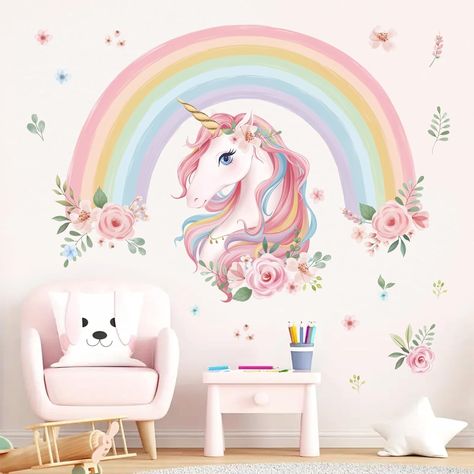 wondever Large Rainbow Wall Decals Unicorn Flower Peel and Stick Wall Art Stickers for Girls Bedroom Kids Room Baby Nursery Decor : Amazon.ca: Baby Unicorn Flower, Stick Wall Art, Unicorn Flowers, Baby Changing Tables, Room Baby, Kids Lamps, Nursery Crib, Toddler Furniture, Rainbow Wall