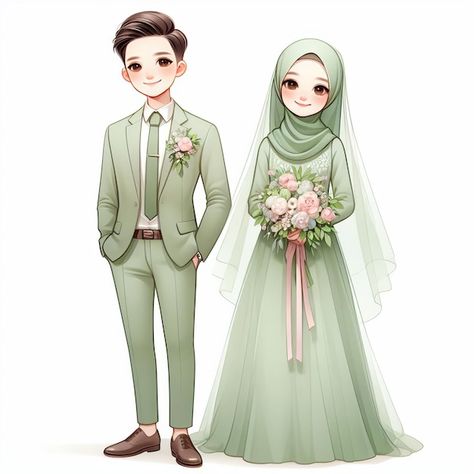 Animasi Wedding Muslim, Simple Wedding Invitation Card, Bride And Groom Cartoon, Bride Clipart, Muslim Wedding Cards, Save The Date Video, Foto Wedding, Baby Photo Frames, Wedding Drawing