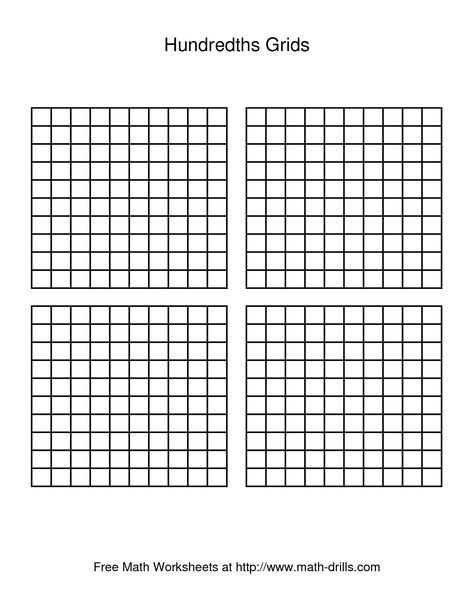 The Hundredths Grid Decimals Worksheet 100 Chart Printable, Hundreds Chart Printable, 100 Grid, Number Sense Worksheets, Free Paper Printables, 100's Chart, Printable Graph Paper, Decimals Worksheets, Math Drills