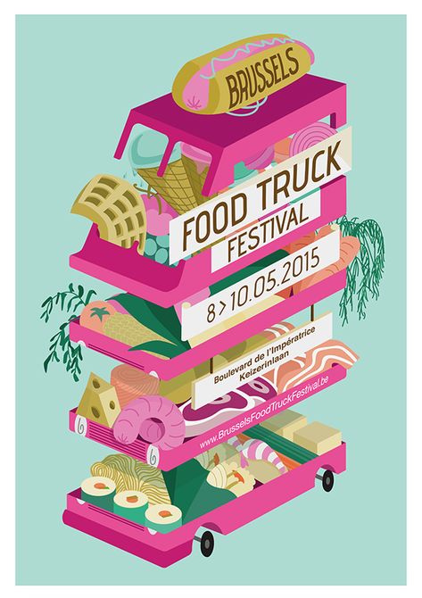 "Brussels Food Truck Festival" Poster on Behance Food Truck Design Graphics, Truck Design Graphics, Food Truck Illustration, Brussels Food, Food Festival Poster, Truck Illustration, Palettes Color, Truck Festival, Food Truck Festival