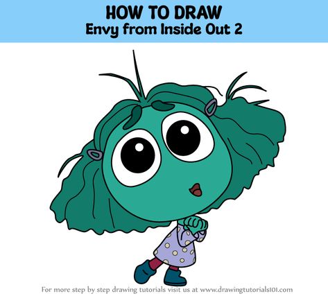 How to Draw Envy from Inside Out 2 Envy Drawing Inside Out, Envy Inside Out Drawing, How To Draw Inside Out Characters, Inside Out Drawing Easy, Inside Out 2 Envy, Inside Out Envy, Envy Drawing, Envy Inside Out, Inside Out Drawing