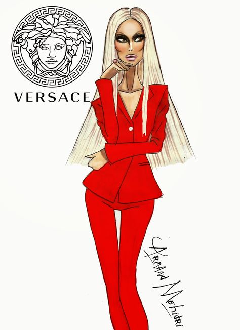 ♥️♥️ Versace Drawing, Versace Poster, Armand Mehidri, Versace Design, Fashion Designers Famous, Design Sketchbook, Versace Fashion, Versace Dress, Fashion Sketch