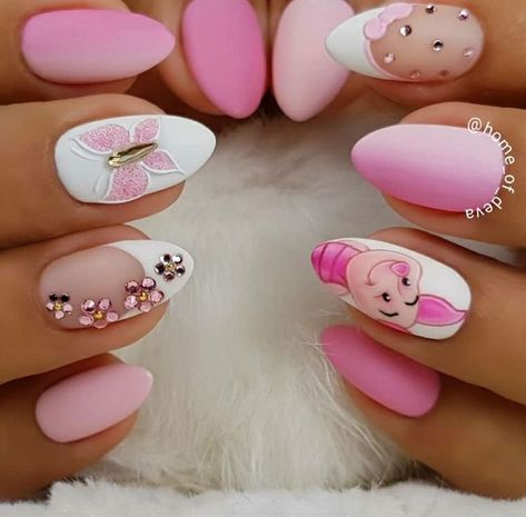 # Piglet Nails Disney Acrylic Nails, Disney Nail, Purple Acrylic, Nail Art Techniques, Nail Art Disney, Disney Nails, Art Cartoon, Nail Art Hacks, Dope Nails