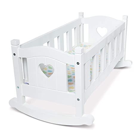 AmazonSmile: Melissa & Doug Mine to Love Wooden Play Cradle for Dolls, Stuffed Animals - White (Bed, 10.2”H x 18.8”W x 20.7”L Assembled, Great Gift for Girls and Boys - Best for 3, 4, 5 Year Olds and Up): Toys & Games Play Beds, Rocking Cradle, Wooden Cradle, Roles And Responsibilities, Play Doll, Doll Cradle, Floor Puzzle, The Cradle, Presents For Women