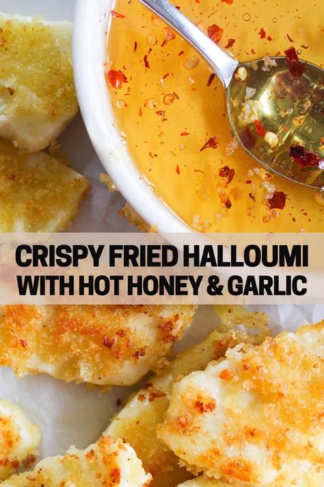 Halloumi Bites, Halloumi Cheese Recipes, Halloumi Recipes, Haloumi Recipes, Fried Halloumi, Spicy Honey, Hot Honey, Air Fryer Recipes Healthy, Honey Garlic