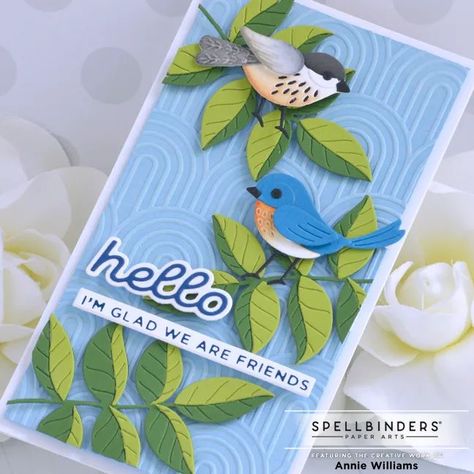 Annie Williams, Cardstock Cards, English Project, Spellbinders Dies, Slimline Cards, Bird Designs, Spellbinders Cards, Hello Cards, Elegant Cards