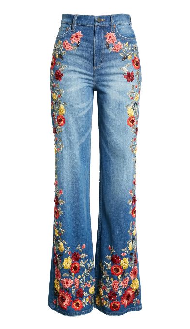 Dior Ss23, Clothes Embroidery Diy, 70s Inspired Fashion, Embroidery On Clothes, Wide Legs, Beautiful Blooms, Flower Child, 70s Fashion, Trouser Jeans