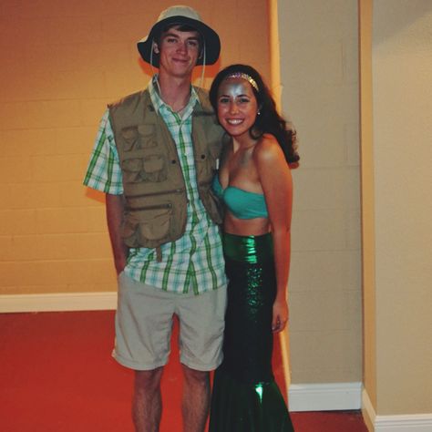 Couple costume--fisherman & fish Fisherman And Fish Halloween Costume, Fisherman And Fish Costume, Mermaid And Fisherman, Fisherman Costume, Fishing Couples, Fish Mermaid, Fish Costume, Rave Fits, Couple Costume