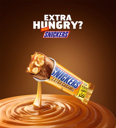 SNICKERS - Extra Hungry? on Behance Chocolate Creative Ads, Food Billboard, Snickers Ad, Chocolate Ads, Snickers Chocolate Bar, Image Joker, Bar Ad, Juice Ad, Snickers Chocolate