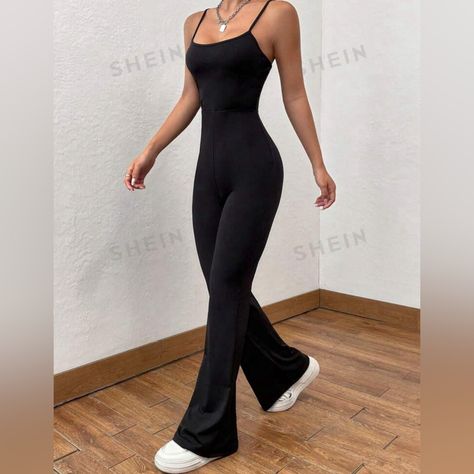 Solid Flare Leg Cami Jumpsuit Runs A Little Big Medium Stretch 95% Polyester, 5% Elastane White Flare Pants, Bell Bottom Jumpsuits, Flair Pants, Wide Leg Lounge Pants, Flower Pants, Flare Yoga Pants, Cami Jumpsuit, White Flares, Flare Jumpsuit