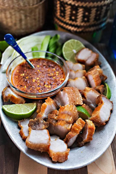 Try Thai Crispy Fried Pork Belly for a delicious and crispy meal. It's easy to make and full of authentic Thai flavors. Get ready to enjoy the taste of Thailand in just a few simple steps. #crispyporkbelly #thaiporkbelly #porkbellyrecipes #crispythaiporkbelly #crispyfriedporkbelly #porkbellyrecipe #thaiporkbellyrecipe #easyporkbelly #crispyporkbellyrecipes Asian Crispy Pork Belly, Thai Crispy Pork, Thai Crispy Pork Belly, Thai Pork Belly, Thai Pork Belly Recipes, How To Cook Pork Belly, Yacht Food, Korean Pork Belly, Pork Belly Recipes Crispy