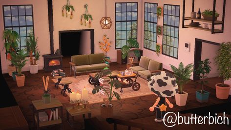 Acnh Living Room Design Ideas, Animal Crossing House Ideas Interior, Acnh Living Rooms Ideas, Living Room Botanical, Home Floor Design, Botanical Room, Animal Crossing 3ds, Animal Crossing Guide, Happy Home Designer