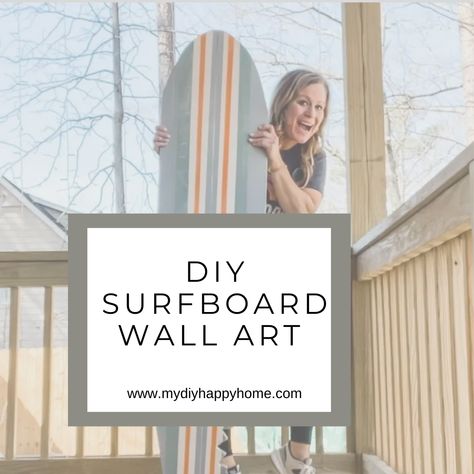 Painted Surfboard Ideas Diy, How To Hang A Surfboard On The Wall, Surf Board On Wall, Wall Surfboard, Diy Surfboard Decor Cardboard, Diy Surfboard Decor, Surf Board Shelves Boy Rooms, Ocean Themed Room, Diy Surfboard