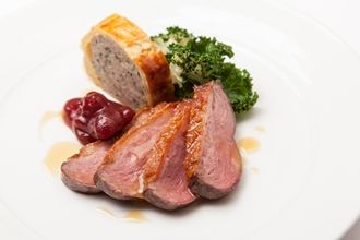 Goose breast with goose leg sausage roll, kale and cranberry relish by Marcus Wareing Roast Goose Recipes, Christmas Main Course Recipes, Christmas Main Course, Marcus Wareing, Goose Recipes, Christmas Main, Christmas Goose, Cranberry Relish, Great British Chefs