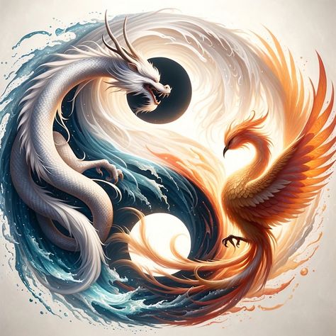 Tato Phoenix, Jing Y Jang, Ying Yang Art, Image Zen, Phoenix Artwork, Phoenix Dragon, Bureau Decor, Yin Yang Art, Design Dragon