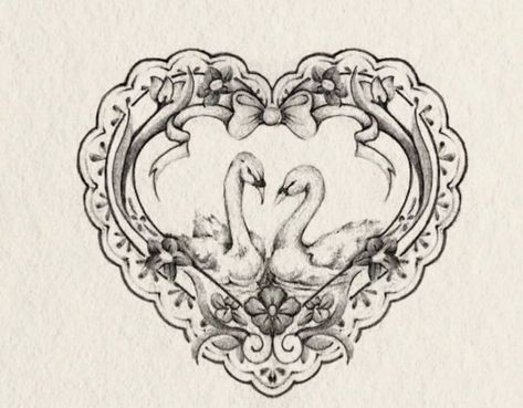 Love Drawing Ideas For Him, Drawing Heart Love, Swans Tattoo, Little Heart Tattoo, Loved Tattoo, Love Drawing Ideas, Tattoo Frame, 26 Aesthetic, 27 Tattoo