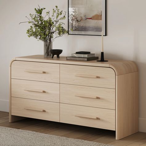 Faydra Natural Ash Wood 6-Drawer Dresser | Article Bedroom Dresser Styling, Natural Wood Dresser, Mid Century Modern Bedroom Furniture, Light Wood Dresser, Dresser Minimalist, Dresser Styling, Simple Dresser, Modern Bedroom Dressers, Dresser Decor Bedroom