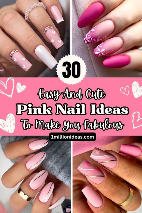 30 Easy And Cute Pink Nail Ideas To Make You Fabulous Cute Pink Nail Ideas, Pink Gel Nails Designs, Pink Sparkly Nails, Pink Nail Ideas, Sparkle Nail Designs, Short Pink Nails, Pink White Nails, Shiny Nails Designs, Bright Pink Nails