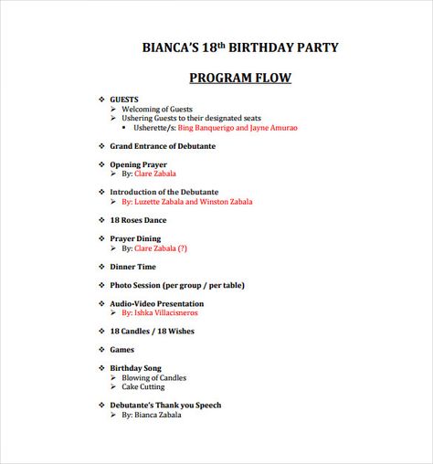 Birthday Program Template - 11+ Free Word, PDF, PSD, EPS, AI, Vector Format Download | Free & Premium Templates 21st Birthday Program Ideas, 18th Birthday Debut Program Flow, Debut Flow Of Program, Sample Invitation For Debut, Debut Program Ideas, Sweet 16 Party Program Ideas, Themes For Debut, Birthday Debut Ideas 18th, 18th Birthday Program Ideas