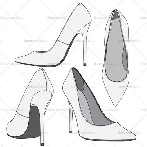 Shoes Technical Drawing, High Heels Sketch, Heel Drawing, Heels Illustration, Heels Drawing, Drawing High Heels, Fashion Sketch Template, Shoe Template, Shoe Sketches