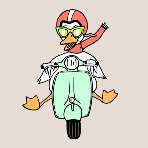 Vespa Doodle, Vespa Drawing, Duck Doodle, Vespa Illustration, Summer 2025, Scooters, Ducks, Childrens Books, Vault Boy