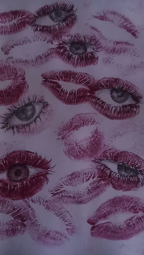 Drawing, scetchbook, lipstick, lips, eyes Smudged Lipstick, Lipstick Drawing, Smeared Lipstick, Raspberry Lips, Lips Drawing, Painting Inspo, Painting Ideas, Raspberry, To Draw