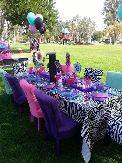 Monster High Birthday Party Ideas, Monster High Birthday Party, Mismatched Chairs, Monster High Party, Wood Chairs, 9th Birthday Parties, Monster Birthday, Bday Girl, Monster Party