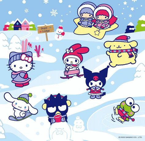 Sanrio Winter, Christmas Sanrio, Sanrio Christmas, Hello Kitty Friends, Kawaii Christmas, Christmas Board, Hello Kitty Drawing, Hello Kitty Halloween, Hello Kitty Christmas