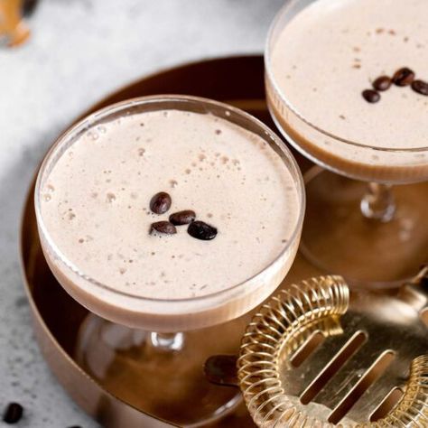 Eggnog Espresso Martini - The Busy Foodie Egg Nogg, Eggnog Martini, Creamy Eggnog, Chocolate Covered Espresso Beans, Espresso Martini Recipe, Martini Recipe, Espresso Beans, Vanilla Syrup, Vodka Drinks