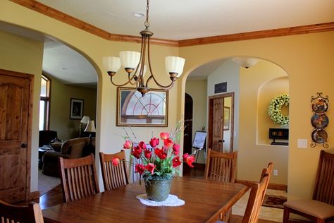 Tobacco Road by Duron Oak Wood Trim, Ceiling Paint Colors, Painting Oak Cabinets, Oak Trim, Kitchen Wall Colors, Neutral Paint Colors, Yellow Paint, Favorite Paint Colors, Kitchen Paint Colors