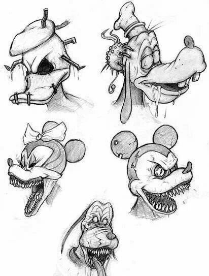 I love it Dark Disney Art, Scary Drawings, Horror Drawing, Creepy Drawings, Dark Disney, Disney Art Drawings, Cartoon Tattoos, Dark Art Drawings, Art Disney