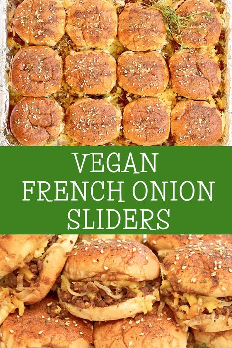 French Onion Sliders, Sliders Recipes Beef, Vegan Ground Beef, Vegan Sandwiches, Vegan Beef, Vegan Party Food, Vegan Worcestershire Sauce, Beef Sliders, Vegan Wraps