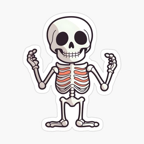 Skeleton Cute Drawing, Cute Skeleton Illustration, Chibi Skeleton, Kawaii Skeleton, Skeleton Cute, Creepy Stickers, Bones Stickers, Stickers Skeleton, Kawaii Halloween Stickers