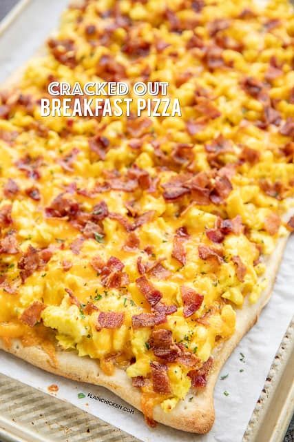 Cracked Out Breakfast Pizza - Plain Chicken Fruit Salad With Cream, Beach Vacation Meals, Scrambled Eggs Bacon, Fruit Salad With Pudding, Cracked Out, Breakfast Pizza Recipe, Weekday Breakfast, Fruit Salad Easy, Queso Cheddar