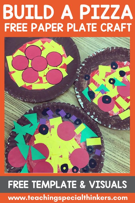 This fun and easy paper plate pizza craft is the perfect activity for kids in pre-K, kindergarten, and first grade. By using just a few simple supplies, kids can make their own delicious-looking pizza. They’ll have a blast and, who knows, they might even get hungry in the process! Special Education Crafts Art Ideas, Crazy Pizza Day Preschool Activities, Pete The Cat Pizza Party Activities, Paper Plate Pizza Craft, Paper Food Crafts, Paper Plate Pizza, Adapted Art, Pizza Craft, Cooking In The Classroom