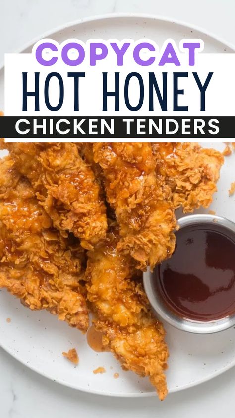 Recreate the famous wingstop chicken tenders with this hot honey chicken tenders recipe. These tenders are perfectly crispy, drenched in a spicy honey sauce, and ready in no time. You can bake or fry these tenders, just like the real deal, and enjoy them with sides like fries or a fresh salad for a complete meal. Copycat Wingstop, Spicy Honey Sauce, Hot Honey Chicken Tenders, Dinner Ideas Mexican, Honey Chicken Tenders, Chicken Tender Recipes Baked, Copycat Dinner, Tender Recipes, Dinner Ideas Beef