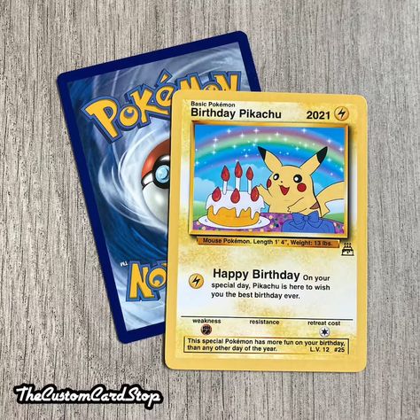 Custom Birthday Pikachu Pokemon Card | Etsy Diy Pokemon Cards, Pikachu Card, Pokemon Birthday Card, Pikachu Pokemon Card, Birthday Pikachu, Mouse Pokemon, Pokemon Diy, Memory Projects, Pikachu Plush