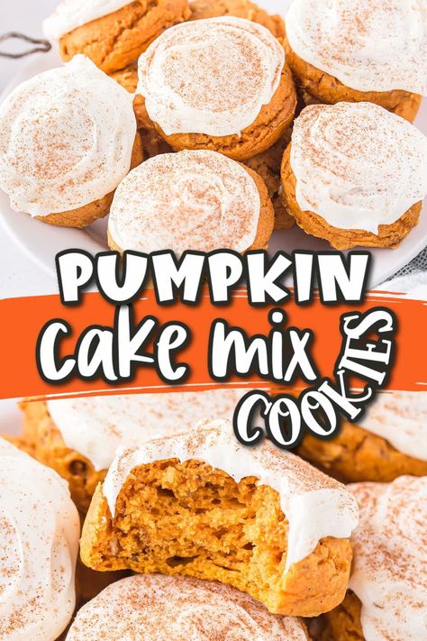 Yellow Cake Mix Pumpkin Cookies, Pumpkin Cookies With Cake Mix Easy, Pumpkin Cookie Cake, Fluffy Cookies, Pumpkin Cake Mix Cookies, Pumpkin Cake Mix, Moist Spice Cake, Pumpkin Cookies Easy, Spice Cake Mix And Pumpkin