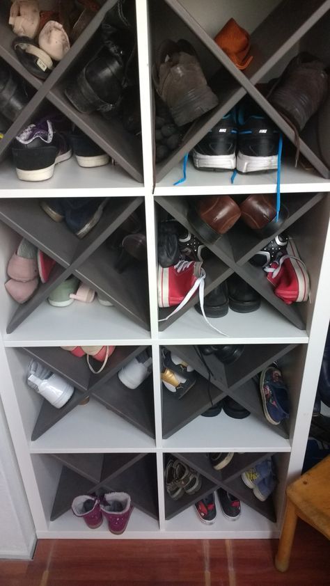 20 Clever Shoe Storage Ideas - The Style Index Kallax Hack Shoe Storage, Cube Ikea, Ikea Shoe Storage, Kura Bed Hack, Shoe Storage Hacks, Kallax Hack, Shelf Insert, Ikea Shoe, Diy Shoe Storage