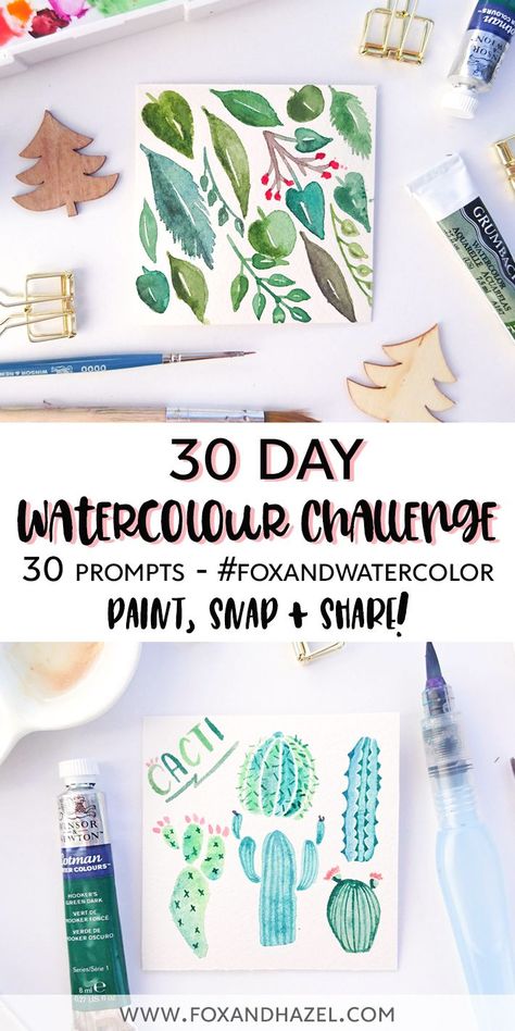 30 Day Watercolor Challenge Daily Watercolor Challenge, Watercolor Ideas Inspiration, Watercolor Challenge, Watercolour Challenge, Watercolor Pencil Art, Watercolor Beginner, Art Journal Techniques, Watercolor Sketchbook, Watercolor Art Lessons