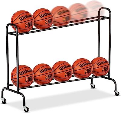 EXTCCT Tilt Basketball Rack Ball Storage Holder - Tilt Basketball Shooting Training Rack, Garage Sports Equipment Organizer, Outdoor and Indoor Rolling Balls Cart with Wheels Basketball Holder, Sports Equipment Organization, Bed Project, Basketball Rack, Cart With Wheels, Basketball Shooting, Ball Storage, Bowling Team, Sport Hall