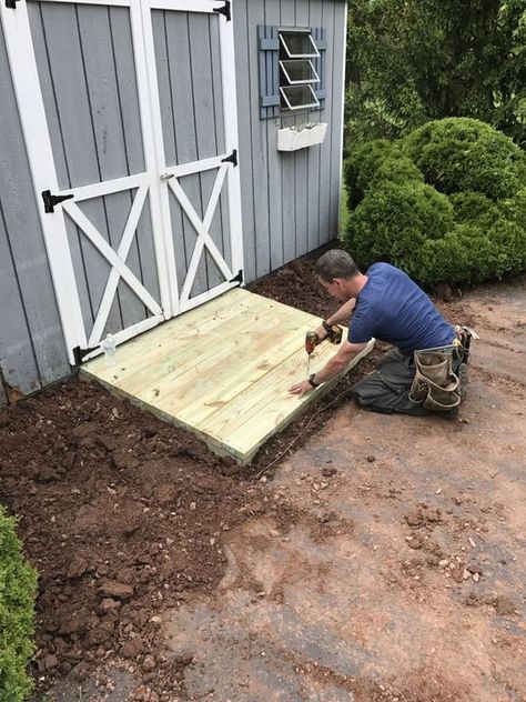 How to build a shed ramp. A weekend project you can do. Ramp To Shed, Shed Ramp Diy How To Build, Storage Shed Ramp Ideas, Shed Ramp Ideas, Shed Decorating Ideas, Ramp Ideas, Shed Ramp, Aluminum Fabrication, Shed Makeover