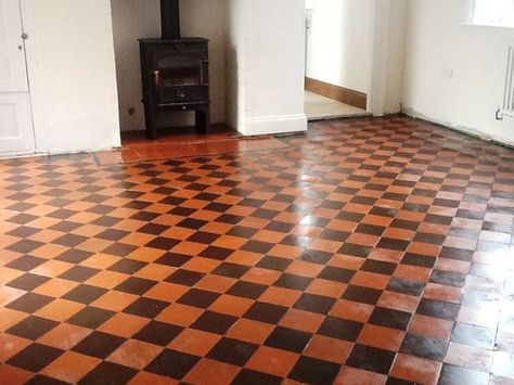 Quarry Tile Floor, Black Tile Bathrooms, Tiles Living Room, Victorian Tile, Victorian Floor Tiles, Black Floor Tiles, Quarry Tiles, Terracotta Floor, Victorian Tiles